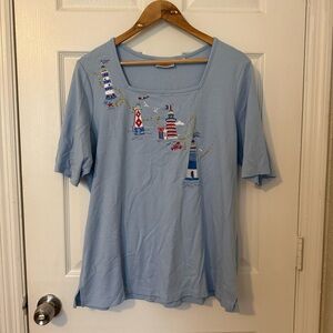 The Quacker Factory LightHouse Embellished Sailor Cotton Womens Top Large